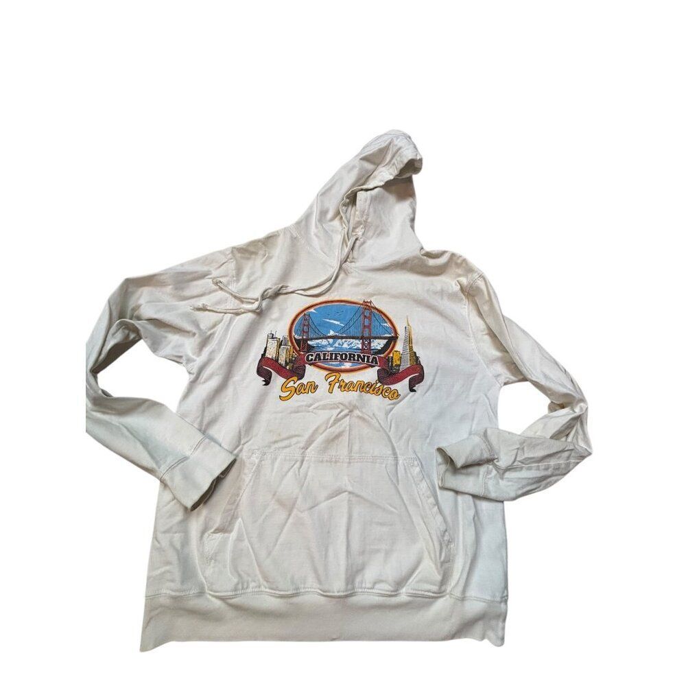 Vintage San Francisco California Hoodie By Hanes White Graphic Print Size L Cott